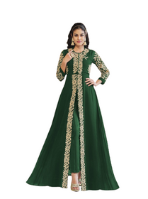 Green color Georgette Fabric Centre cut Floor Length Ban Neck Design Party wear Indowestern style Suit