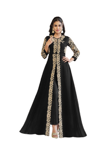 Black color Georgette Fabric Centre cut Floor Length Ban Neck Design Party wear Indowestern style Suit