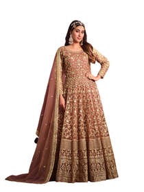 Light Copper shade Net Fabric Full Sleeves Floor Length Party wear Anarkali style Suit