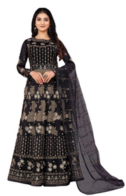 Black color Net Fabric Floor Length Full Sleeves Anarkali style Party wear Suit