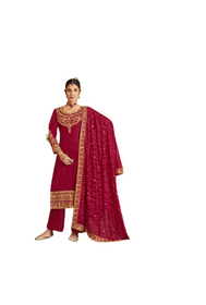 Red color Vichitra Fabric Party wear Suit