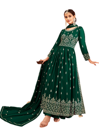 Dark Green color Georgette Fabric Embroidered Anarkali style Suit