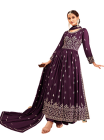 Wine color Georgette Fabric Embroidered Anarkali style Suit
