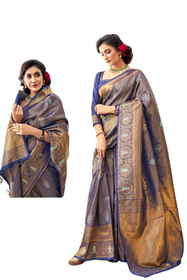 Blue color Handloom Weaving Silk Fabric Saree