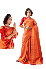 Orange color Handloom Weaving Silk Fabric Saree