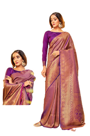 Purple color Handloom Weaving Silk Fabric Saree