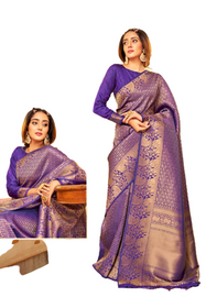 Purple color Handloom Weaving Silk Fabric Saree