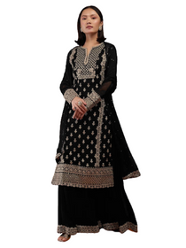 Black color Georgette Fabric Embroidered Indowestern style Party wear Suit