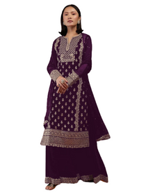 Purple color Georgette Fabric Embroidered Indowestern style Party wear Suit