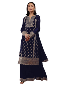 Navy Blue color Georgette Fabric Embroidered Indowestern style Party wear Suit