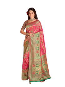 Magenta and Green color Banarasi Silk Fabric Saree