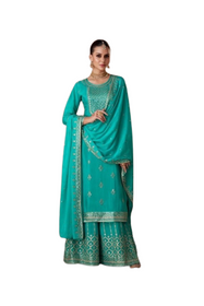 Blue color Georgette with Chinnon Fabric Party Wear Suit