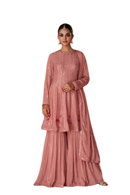 Pink color Georgette with Chinnon Fabric Party Wear Suit