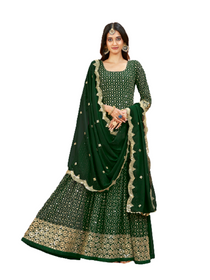 Green color Georgette Fabric Floor Length Heavy Sequins work Anarkali style Suit