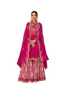 Magenta color Silk Fabric Indowestern style Dress