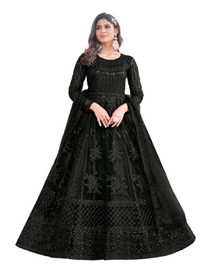 Black color Embroidered Net Fabric Floor Length Full Sleeves Anarkali style Suit