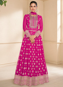 Beautiful Hot Pink Embroidery Georgette Anarkali Suit