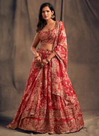 Beautiful Red Golden Floral Printed Lehenga Choli