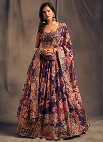 Beautiful Purple Golden Floral Printed Lehenga Choli