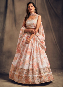 Beautiful Off White Golden Floral Printed Lehenga Choli