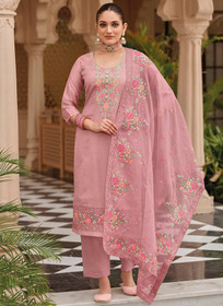 Beautiful Pink Multi Embroidery Traditional Silk Salwar Kameez