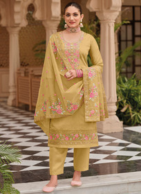 Beautiful Yellow Multi Embroidery Traditional Silk Salwar Kameez