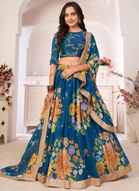 Beautiful Blue Sequence Embellished Floral Lehenga Choli