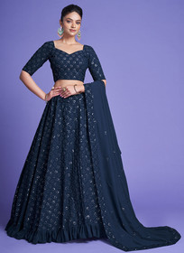 Beautiful Dark Blue Sequence Embroidery Wedding Lehenga Choli