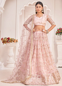 Beautiful Baby Pink Sequence Embroidered Traditional Wedding Lehenga Choli