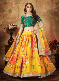 Beautiful Yellow And Green Designer Lehenga Choli