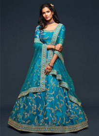 Beautiful Sky Blue Zari Embroidered Silk Lehenga Choli