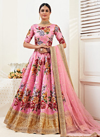Beautiful Pink Golden Wedding Lehenga Choli