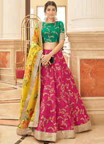 Beautiful Pink And Yellow Embroidery Wedding Lehenga Choli