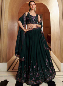 Beautiful Dark Green Multi Embroidery Wedding Lehenga Choli
