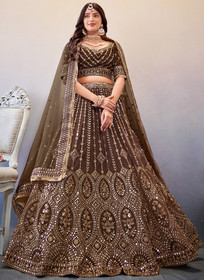 Beautiful Brown Mirror Work Embroidery Wedding Lehenga Choli
