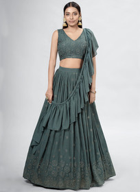 Beautiful Dark Green Embroidery Festive Lehenga Choli