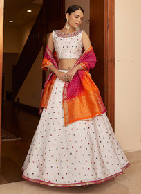 Beautiful White Mirror Work Embroidered Lehenga Choli