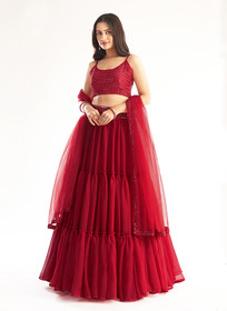 Beautiful Bridal Red Sequence Georgette Lehenga Choli