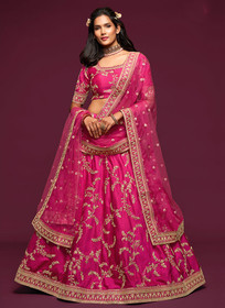Beautiful Hot Pink Zari Embroidered Silk Lehenga Choli