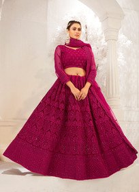 Beautiful Rani Pink Cording Embroidered Wedding Lehenga