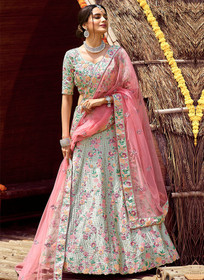 Beautiful Blue And Pink Reshamkari Embroidered Wedding Lehenga Choli