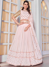 Beautiful Pink Sequence Embroidery Georgette Lehenga Choli