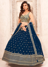 Beautiful Turquoise Handwork Embroidery Georgette Lehenga Choli