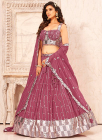 Beautiful Rose Pink Handwork Embroidery Georgette Lehenga Choli