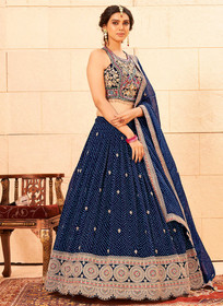 Beautiful Blue Handwork Embroidery Georgette Lehenga Choli