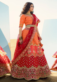 Beautiful Orange And Red Embroidered Wedding Lehenga Choli