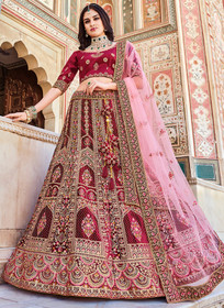 Beautiful Red And Pink Multi Embroidery Wedding Lehenga Choli