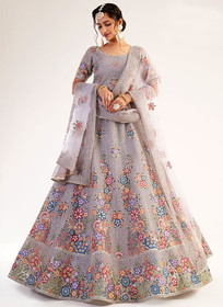 Beautiful Lilac Purple Floral Embroidered Soft Net Wedding Lehenga Choli