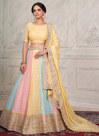 Beautiful Yellow Multi Sequence Embroidery Wedding Lehenga Choli