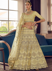 Beautiful Lime Yellow Multi Embroidery Wedding Lehenga Choli